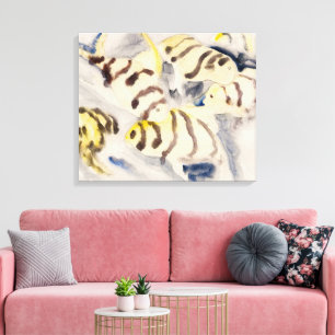 Minimalist Yellow Angelfish Vintage Watercolor Canvas Print
