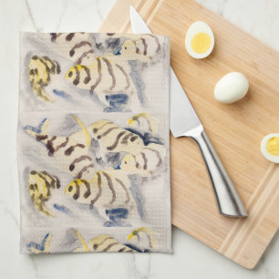 Minimalist Yellow Angelfish Vintage Watercolor Kitchen Towel