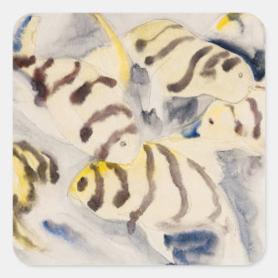 Minimalist Yellow Angelfish Vintage Watercolor Square Sticker