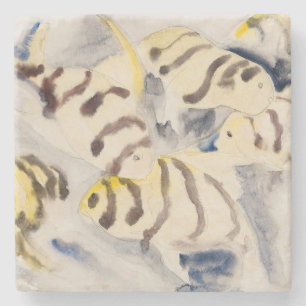 Minimalist Yellow Angelfish Vintage Watercolor Stone Coaster