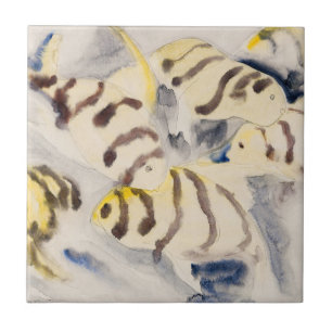 Minimalist Yellow Angelfish Vintage Watercolor Tile