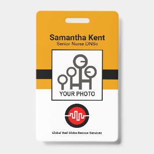 Minimalist Yellow Black Blocks Photo Template ID Badge