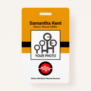 Minimalist Yellow Black Blocks Photo Template ID Badge