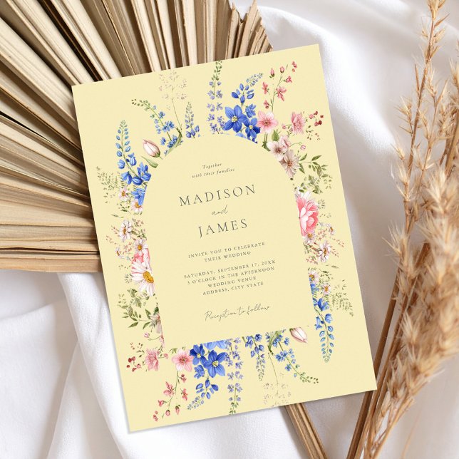 Minimalist Yellow Boho Wildflower Floral Wedding Invitation (Creator Uploaded)