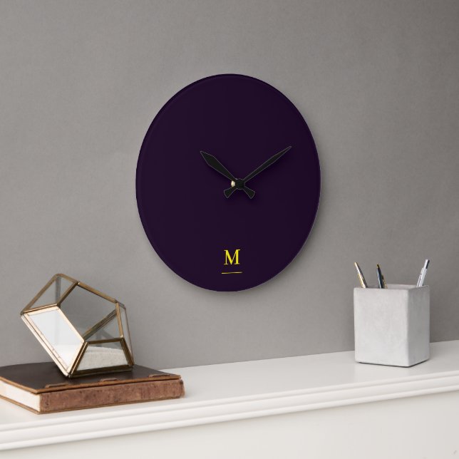 Minimalist yellow elegant sophisticated monogram large clock (Office)
