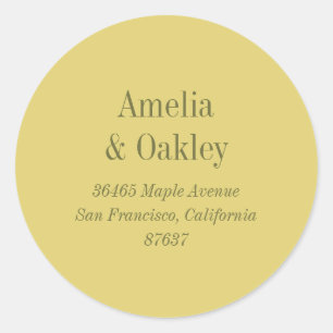 Minimalist Yellow Elegant Wedding Return Address Classic Round Sticker