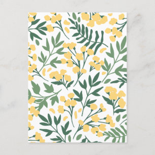 Minimalist yellow flowers and leafs holiday postcard