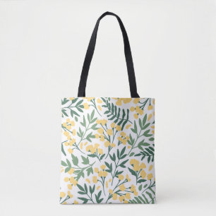 Minimalist yellow flowers and leafs tote bag