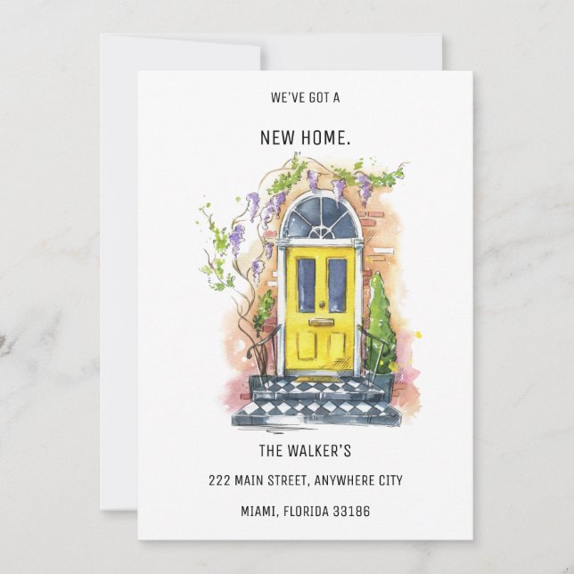 Minimalist Yellow House Door Moving Announcement (Front)