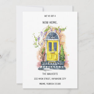 Minimalist Yellow House Door Moving Announcement
