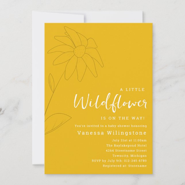 Minimalist Yellow Little Wildflower Floral Invitation (Front)