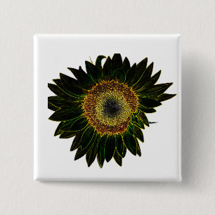 Minimalist Yellow Neon Sunflower Floral Art 2 Inch Square Button