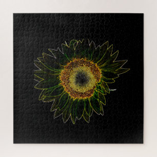 Minimalist Yellow Neon Sunflower Floral Art Jigsaw Puzzle