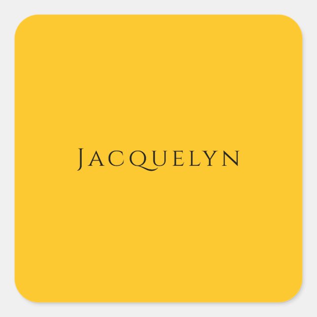 Minimalist Yellow Orange Plain Elegant Modern Name Square Sticker (Front)