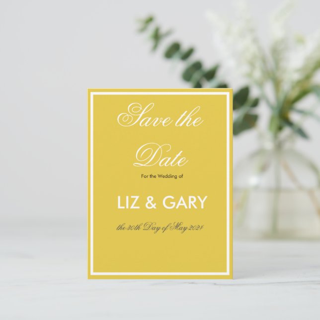 Minimalist Yellow-  Save the Date  Postcard (Standing Front)