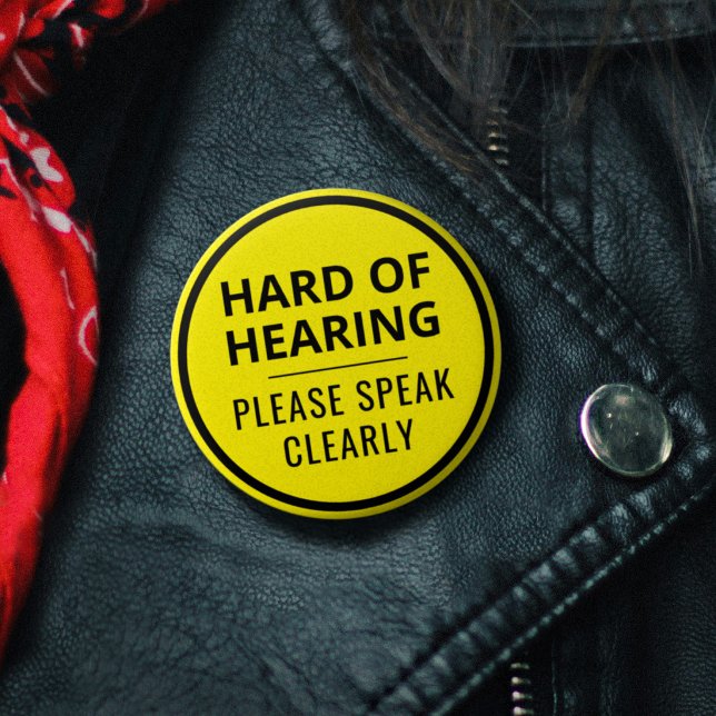 Minimalist Yellow Text Hard of Hearing 2 Inch Round Button (Minimalist Yellow Text Hard of Hearing Button)