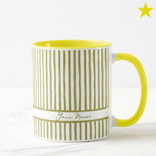 Minimalist Yellow Watercolor Stripes Custom Name Mug