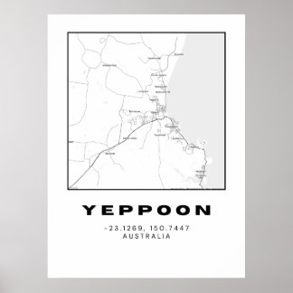 Minimalist Yeppoon Map with Coordinates | Poster