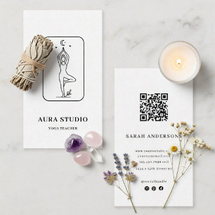 Minimalist Yoga Teacher Business Card with QR Code