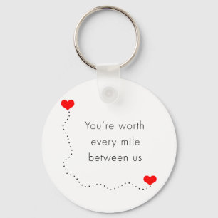 minimalist "you're worth every mile between us" keychain