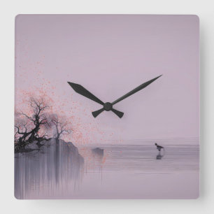 Minimalist Zen Landscape  Square Wall Clock