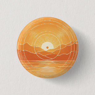 Minimalist Zen Mountain Ocean Retro Sunset 1 Inch Round Button