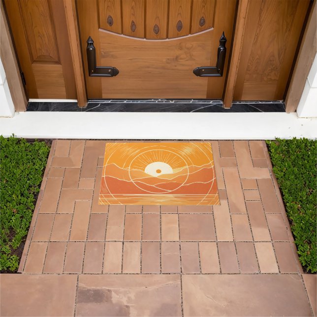 Minimalist Zen Mountain Ocean Retro Sunset Doormat (Outdoor)