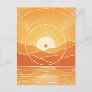 Minimalist Zen Mountain Ocean Retro Sunset Holiday Postcard