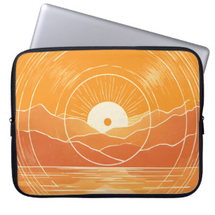 Minimalist Zen Mountain Ocean Retro Sunset Laptop Sleeve