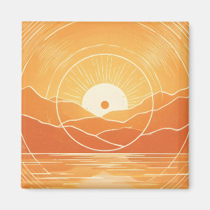 Minimalist Zen Mountain Ocean Retro Sunset Magnet
