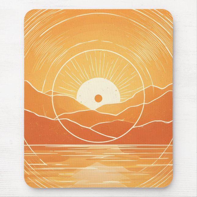 Minimalist Zen Mountain Ocean Retro Sunset Mouse Pad (Front)