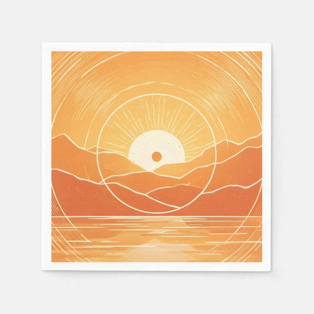 Minimalist Zen Mountain Ocean Retro Sunset Napkin (Front)