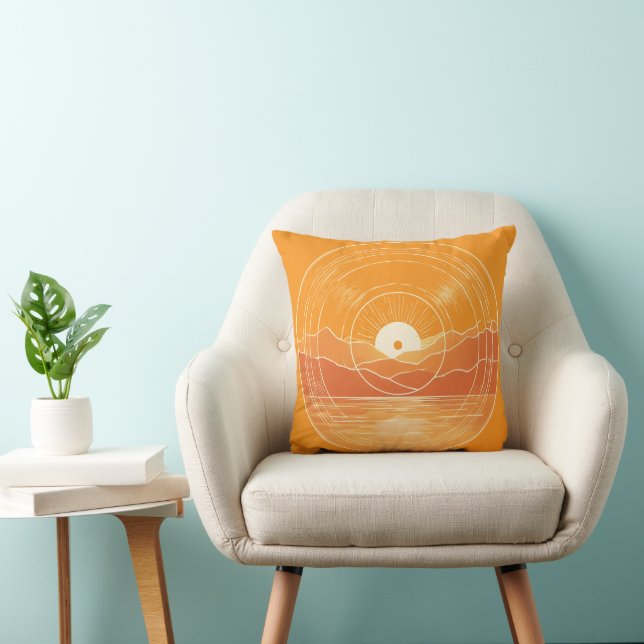 Minimalist Zen Mountain Ocean Retro Sunset Throw Pillow (Chair)