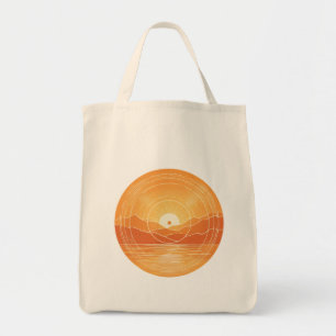Minimalist Zen Mountain Ocean Retro Sunset Tote Bag