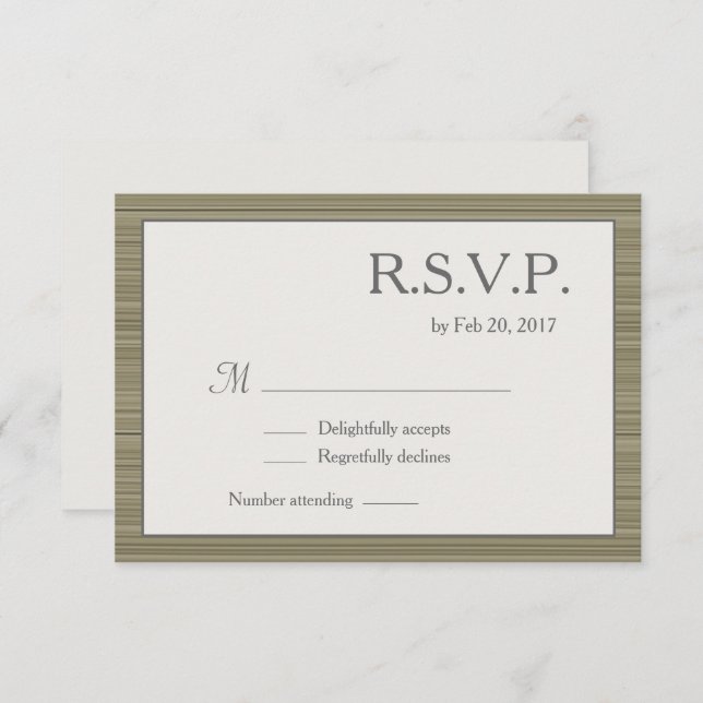 Minimalist zen olive green grey stripes rsvp invitation (Front/Back)