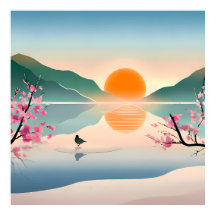 Minimalist Zen Sunrise Lake Stretched Canvas Print