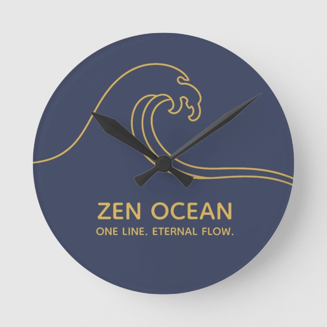 Minimalist Zen Wave | Abstract Ocean Line Round Clock (Front)