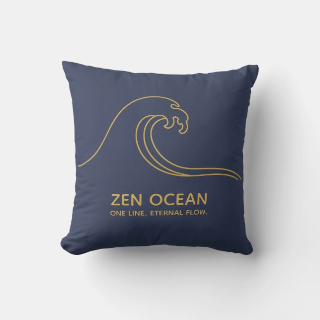 Minimalist Zen Wave - Abstract Ocean Line Throw Pillow (Front)