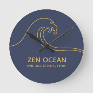 Minimalist Zen Wave   Abstract Ocean (NO NUMBERS) Round Clock