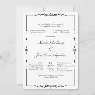 Minimalista blanco y negro invitación de boda  invitation