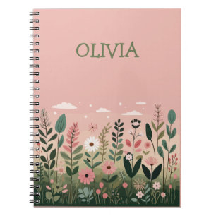 MinimalistCartoon Wildflowers Floral Personalized  Notebook