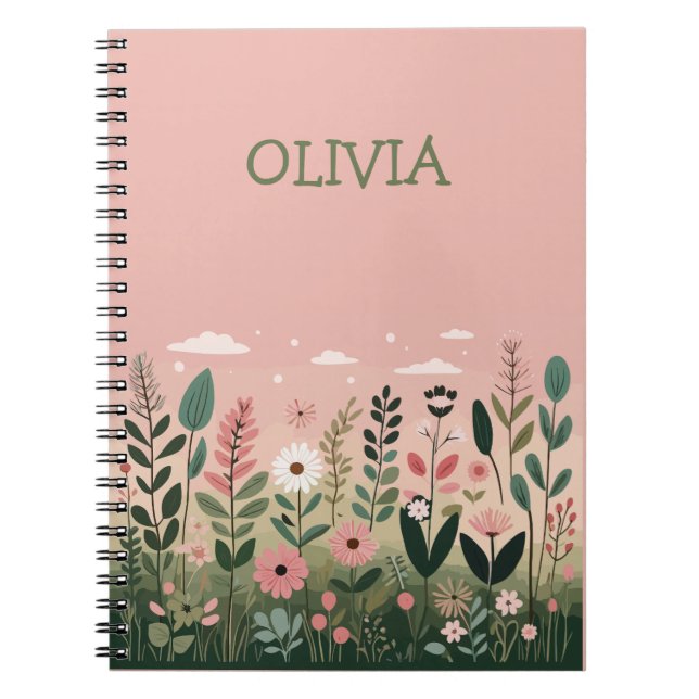 MinimalistCartoon Wildflowers Floral Personalized  Notebook (Front)