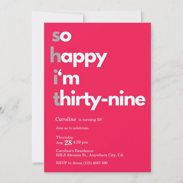 Minimaliste 39ème anniversaire Invitation moderne  (Devant)
