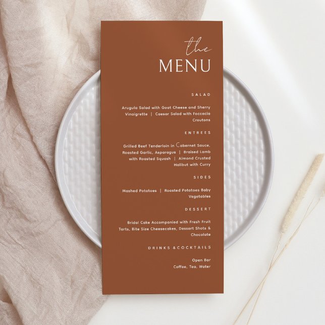 Minimaliste Brown Terracotta La Carte Menu (Créateur téléchargé)