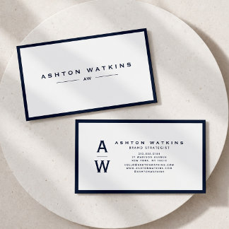 Minimaliste Carte de Visite Bleu Marine Monogramme