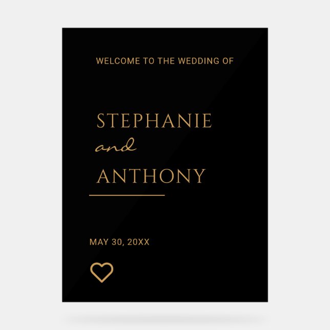 Minimaliste Coeur noir et or Mariage moderne (Recto)