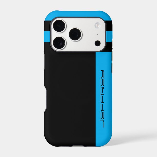 Minimaliste Cyan Bleu & Noir Rayure Double Sens (Verso)