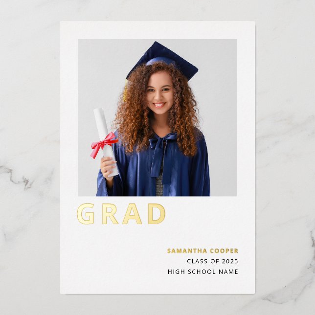 Minimaliste Grad 2025 Real Gold Foil Faire-part (Recto)