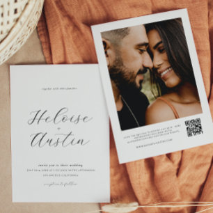 Minimaliste QR Code photo B&W Faire-part de mariag