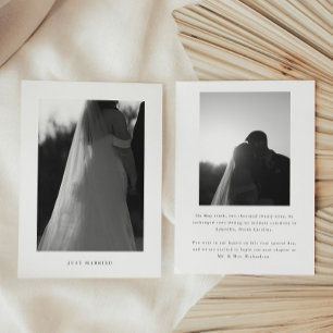 Minimalistic 2-Photo Black White Wedding Elopement Announcement